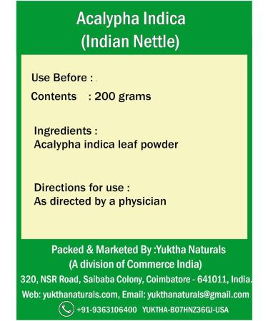 Yuktha Naturals Harita Manjari Kuppaimeni/Acalypha Indica Powder/Indian Nettle - 200g - Buy Online on GoSupps.com