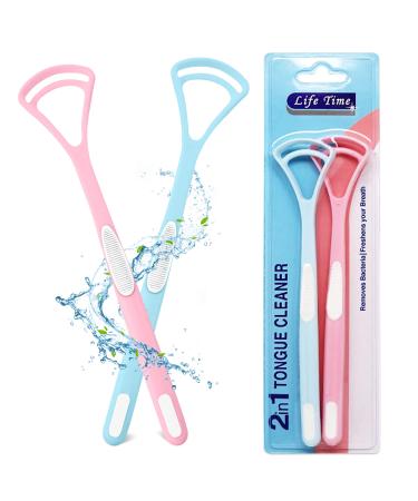 Tongue Scraper & Cleaner for Adults (2 Pack) Healthy Oral Care Easy to Use Help Fight Bad Breath (Pink & Blue)