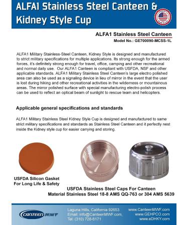 ALFA 1 Military Stainless Steel Canteen with Kidney Style Cup | Durable Hydration Solution - Buy Online on GoSupps.com