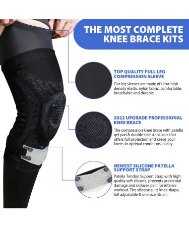 3PC Knee Brace Set with Full Leg Compression Sleeve - Pain Relief & Support for Hiking, Soccer, Basketball, Running - Black, Size A - Buy Online on GoSupps.com