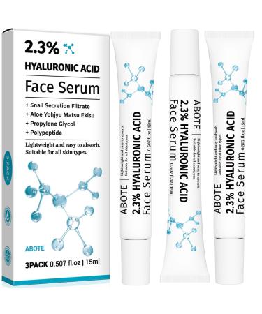 2.3% Hyaluronic Acid Serum for Face with 1% Snail Secretion Filtrate Deep Moisturizing Anti-Aging Anti-Wrinkle (3Pack-Each 15g)