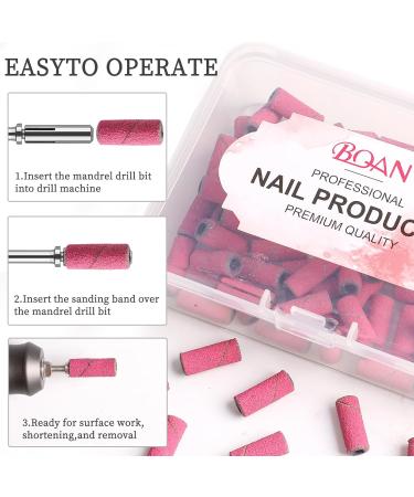 BQAN 240 Grit Sanding Bands for Nail Drills - 100pcs Pink Fine Grit Bands with 3.1mm Mandrel for Acrylic Nails & Gel Manicure - Buy Online on GoSupps.com