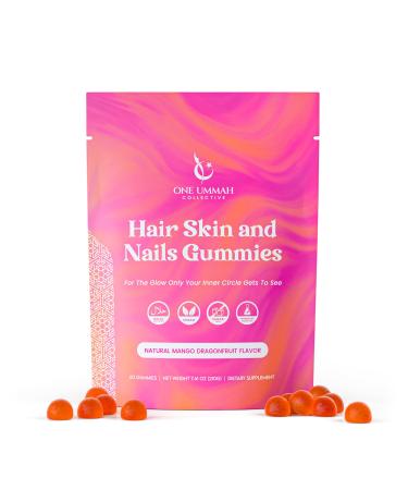 Halal Certified Hair Skin & Nails Gummies - Packed with Biotin Collagen Folate & Essential Beauty Vitamins for Strong Hair Glowing Skin & Healthy Nails - Easy Digestion & High Absorption - 60 ct