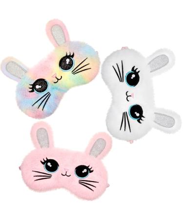 Sleep Mask for Kids Plush Sleeping Eye Cover 3 Pieces Soft Funny Eye Blindfold Sleep Eye Cover Animal Sleeping Eye Shade for Kids Girls (Colorful Rabbit Style)