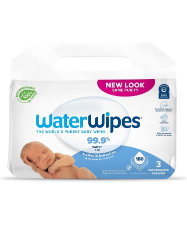 WaterWipes Original Baby Wipes - 99.9% Water, Unscented & Hypoallergenic, 3 Packs (180 Count) for Sensitive Skin - Buy Online on GoSupps.com