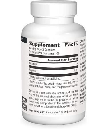 Source Naturals Glycine 500 mg - 200 Capsules | Sleep Support & Muscle Recovery - Buy Online on GoSupps.com