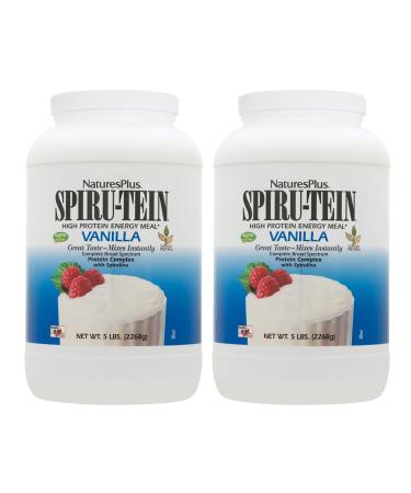 NaturesPlus SPIRU-TEIN, Vanilla - 5 lb, Pack of 2 - Plant-Based Protein Shake - Non-GMO, Vegetarian, Gluten Free - 134 Total Servings 5 Pound (Pack of 2)