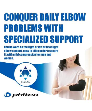 Phiten Metax Elbow Support Sleeve - Compression Brace for Relief & Temperature Control | Premium Aqua-Metals | Small/Medium - Buy Online on GoSupps.com