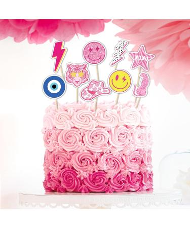 Whaline 40Pcs Preppy Pink Party Cupcake Toppers 10 Designs Paper Cake Decor Cute Cupcake Picks for Y2K Bachelorette Birthday Party Supplies Photo Booth Props - Buy Online on GoSupps.com