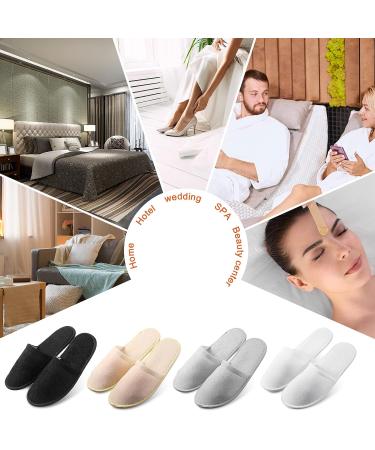 12 Pairs Non Slip Disposable Indoor Slippers - Closed Toe Bridesmaids Slippers for Guests - Hotel Interiors, Travel, Daily Home Use (Black/Gray/White/Beige) - Buy Online on GoSupps.com