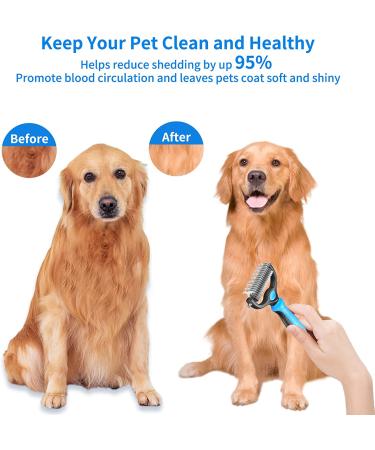 ChezMax Dog Deshedding Brush | Undercoat Rake & Dematting Comb for Dogs | Double Sided Shedding & Grooming Tool | Blue - Buy Online on GoSupps.com