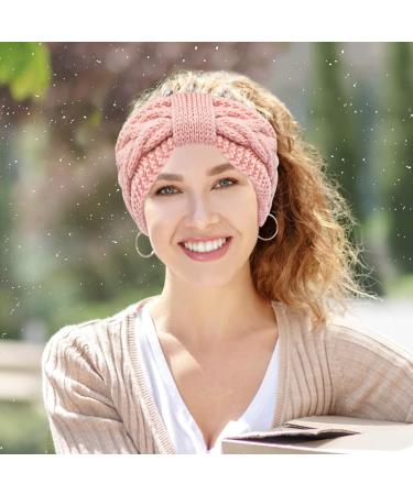 Telgoner Winter Headband for Women - 2 Pack Knitted Ear Warmers Elastic Hair Bands for Girls (White + Pink) - Buy Online on GoSupps.com
