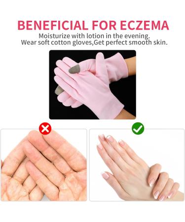Dimeho 2 Pairs Moisturizing Gloves Touch Screen Cotton Spa Lotion Glove Overnight Bedtime Skin Care Gloves Eczema Glove for Dry Chapped Hands Women Beauty (White + Pink) - Buy Online on GoSupps.com