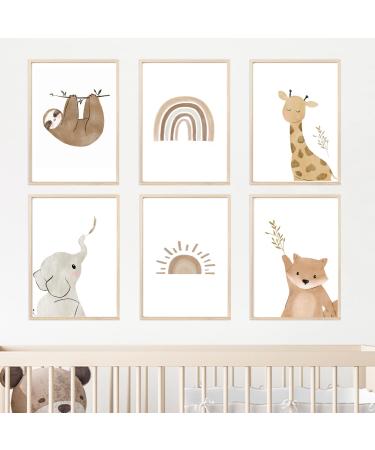 Meinbaby123 Poster Kinderzimmer 6 Set Din A4 Wall pictures pictures boho baby room decoration wall poster premium (sloth & friends 6er set) - Buy Online on GoSupps.com