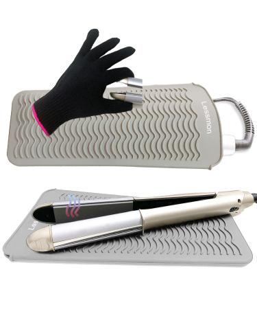 Heat-resistant mat bag and heat-resistant glove for curls hair smoothing smooth iron and hair styling tools 28.5cm x 14cm gray gray+gloves