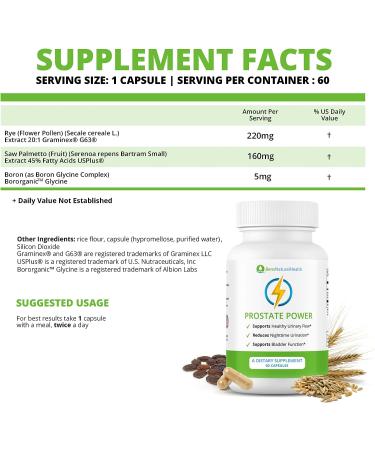 Ben's Natural Health Prostate Power Supplement - 60 Capsules with Rye Grass Pollen & Saw Palmetto for Men - Buy Online on GoSupps.com