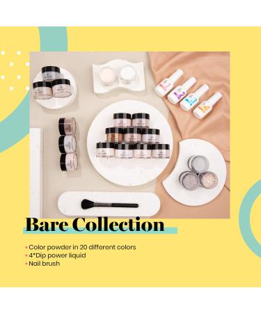 Beetles 20PCS Dip Powder Nail Kit - Bare Collection | White Nude Pink Brown Glitters Colors | Dipping Powder Starter Set with Base, Top Coat, Activator, Brush | G-Bare Collection 25 Piece Set - Buy Online on GoSupps.com