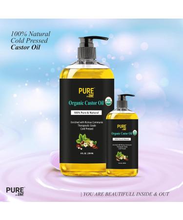USDA Organic Castor Oil 8oz | 100% Pure Cold Pressed Hexane Free | Hair Eyelashes Eyebrows & Nails Growth | Moisturizing Carrier Oil - Buy Online on GoSupps.com