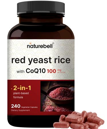 Red Yeast Rice 2,400mg with CoQ10 240 Veggie Capsules (1,200mg Per Capsule) | Advanced Heart Health Herbal Supplement Antioxidant Support for Energy & Heart Health Non-GMO