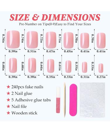 LoveOurHome 240pc Square Press On Nails - Short Fake Nails in Nude & Pink | Full Cover Acrylic Nail Tips with Adhesive Tabs for Women & Girls - Buy Online on GoSupps.com