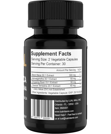 LUAL 30,000mg 30x Strength Organic Black Maca Root with Ashwagandha - Highest Potency Black Maca Root Capsules for Men - 100% Pure Maca Peruana Powder Organic, Gelatinized, Non-GMO - 60 Pills - Buy Online on GoSupps.com