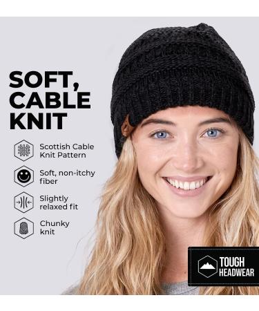 Womens Black Cable Knit Beanie Hat - Warm & Stylish Winter Cap by Tough Headwear - Buy Online on GoSupps.com