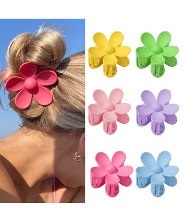 6 pieces large claws hair clips matt flower hair clips flower shape slipproof hair clips plastic hair clamps for women 6 colors pink