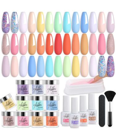 Aikker 27 Pcs 20 Spring Colors Dip Powder Nail Kit Starter Glitter Purple Pink Orange Acrylic Dipping Powder Liquid Set with Everything Base Top Coat Activator for French Nail Art Manicure AK33 Early Spring