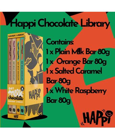 Happi Vegan Chocolate Gifts Oat Milk Chocolate Library - 4 x 80g Bar Vegan Chocolate Selection Box - Buy Online on GoSupps.com