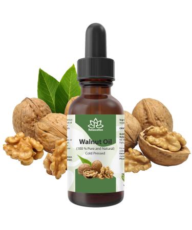 Relaxcation Pure Walnut Oil Cold Pressed Unrefined Plant Oil for Face Hair Nails & Body | Natural Carrier for Blends Glow Routines & Daily Use | Vegan & Organic (4 oz) 4 Fl Oz (Pack of 1)