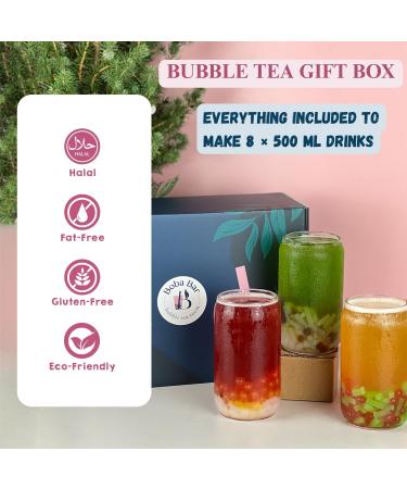  Boba Bar Creamy Twist - Mixed Bubble Tea Kit | 8 Mixed Tea Flavours 8 Popping Boba & Jelly Toppings Tapioca Pearl Bubble Tea (Serves 8) | Green Tea & Assam Tea Bags from Boba Bar London. - Buy Online on GoSupps.com