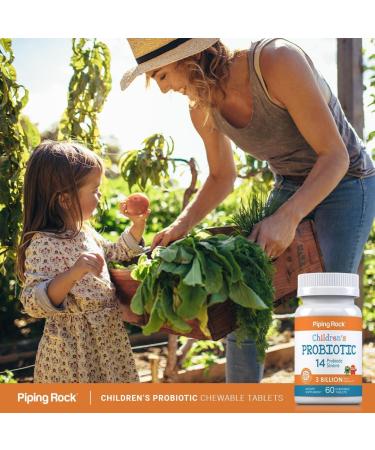 Piping Rock Children's Probiotic Chewable Tablets 14 Strains | 3 Billion CFU | 60 Count | Supplement Blend for Kids | Berry Flavor | Vegetarian Non-GMO Gluten Free - Buy Online on GoSupps.com