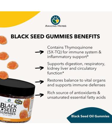 Organic Black Seed Oil Gummies - 500mg/Serving | Cold Pressed Nigella Sativa | Boost Immunity & Digestion | Orange Flavor - 60 Count - Buy Online on GoSupps.com