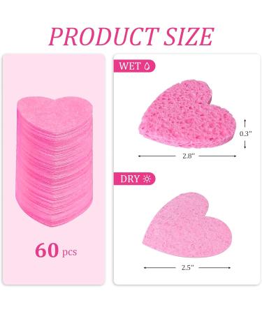 Buy 60-Count Pink Heart Shape Facial Sponges - 100% Natural Cosmetic Sponges for Cleansing & Exfoliating | International Shipping - Buy Online on GoSupps.com