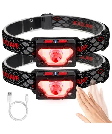 2 Pack Led Headlamp Rechargeable with Red Light Option Red Headlamp Flashlight High Lumens Super Bright Head Lamp Pro Motion Sensor Waterproof Head Lights,8 Modes Headlight for Outdoor Camping Fishing 2-Pack
