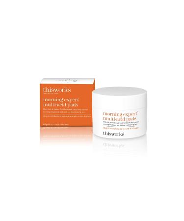 This Works Morning Expert Multi-Acid Pads 60 Pads - Exfoliating Face Pads Enriched with Witch Hazel AHAs and Vitamin B3 - Cleansing Pads with Azelaic Acid to Unclog Pores and Smoothe Complexion