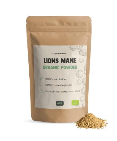 Cupplement - Lions Mane Powder 60g - Organic - Free Scoops - No Extract or Capsule - Supplement - Superfood - Mushroom - Paris Mushroom - Hericium Erinaceus - Powder- Dog & Cat