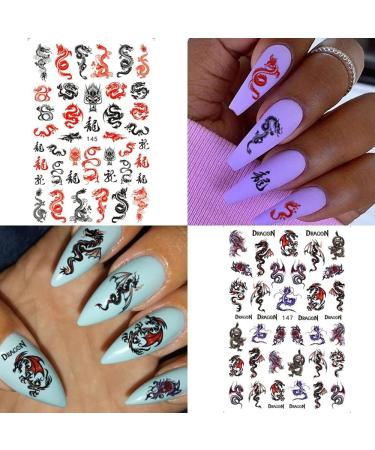 Nails Art Decoration Nail Decals Self Adhesive Chinese Dragon Snake Gothic Style Nail Stickers 3D Black(148) - Buy Online on GoSupps.com
