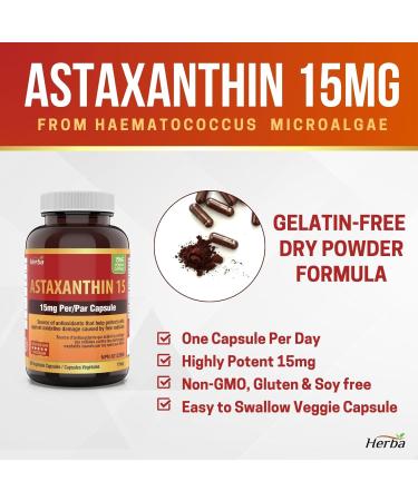 Herba Astaxanthin Supplement 15mg 60 Vegetable Capsules | Made with Non-GMO Micro-algae | Source of Antioxidant | Made and Third Party Tested in Canada - Buy Online on GoSupps.com