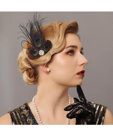 GORTIN 1920s Flapper Feather Hair Clip - Great Gatsby Headband Black Peacock Feather Headpiece - Rhinestone Art Deco Headwear for Women & Girls - Buy Online on GoSupps.com