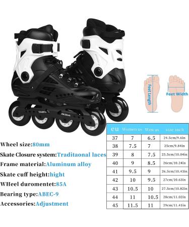 Adult Inline Skates ABEC-7 Carbon Steel Bearings 4*80mm 85A PU Wheels | Black Men8.5/Women9 - Buy Online on GoSupps.com