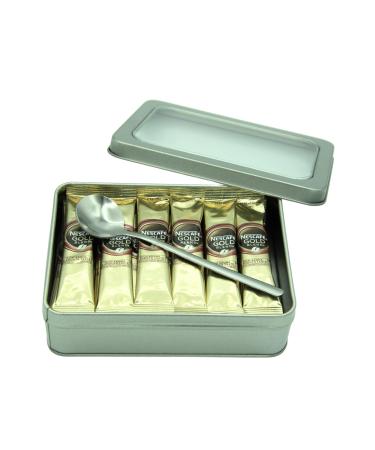 NESCAF Gold Blend Coffee Sachets Individually Wrapped x 30 x 1.8g Sticks - Bundle with Refillable Silver Window Lid Tin and Latte Spoon for Home Travel or Desk - Buy Online on GoSupps.com