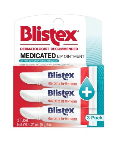 Blistex Medicated Lip Ointment 0.21 Ounce Tube Relieves Cold Sores & Helps Heal Dry Chapped Lips Pain Relief from Lip Sores & Blisters Healing Ointment 3 Count(1 Pack)