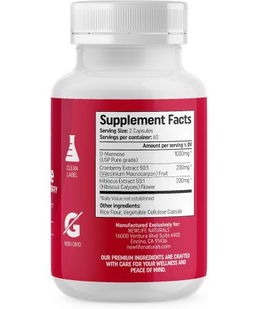NewLife Naturals D-Mannose Capsules | w/Cranberry and Hibiscus Extracts | Natural Urinary Tract Health Supplement | 1400mg Pure Veggie Powder | 120 Veggie Capsules 120 Count (Pack of 1) - Buy Online on GoSupps.com