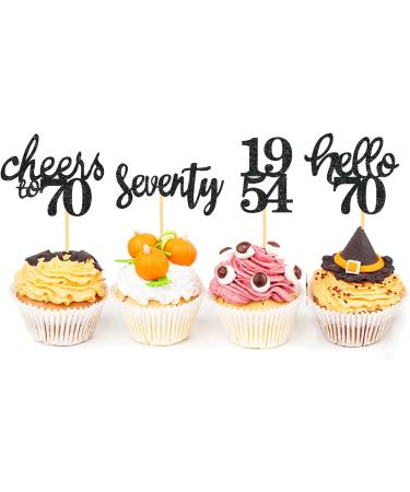 24 Pieces Glitter 70th Birthday Cupcake Toppers | 70th Birthday Decorations | 1954 Theme Party Accessories | Black Cake Decor - Buy Online on GoSupps.com