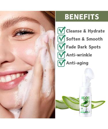 Trendyfave Aloe Vera Gel Foaming Cleanser Face Wash Natural Acne Face Wash Built-In Silicone Cleaning Brush For Acne Prone & Oily Skin Exfoliating Face Wash - Soothe Purify Facial Skin Care - Buy Online on GoSupps.com