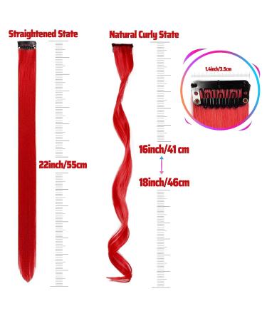 17 Inch Red Clip-In Curly Wavy Hair Extensions - 12 PCS Colorful Hair Accessories for Girls & Women | Perfect for Parties - Buy Online on GoSupps.com