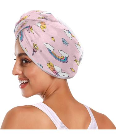 Doodle Pony & Star Pattern Dry Hair Cap Set | Quick Drying Towel & Button Headband - Super Absorbent & Soft Comfort - International Shipping - Buy Online on GoSupps.com