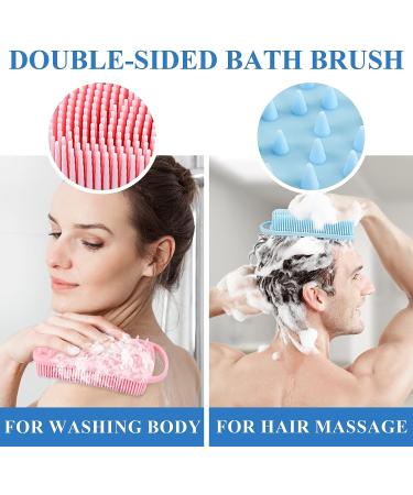 Silicone Body Scrubber Loofah 2-in-1 for Sensitive Skin | Scalp Massager & Exfoliating Brush | 2PC Blue & Pink Set - Buy Online on GoSupps.com