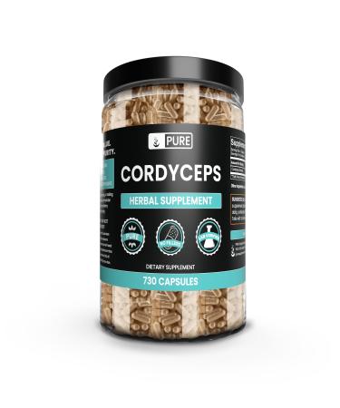 PURE ORIGINAL INGREDIENTS Cordyceps (730 Capsules) No Magnesium Or Rice Fillers Always Pure Lab Verified 730 Count (Pack of 1)